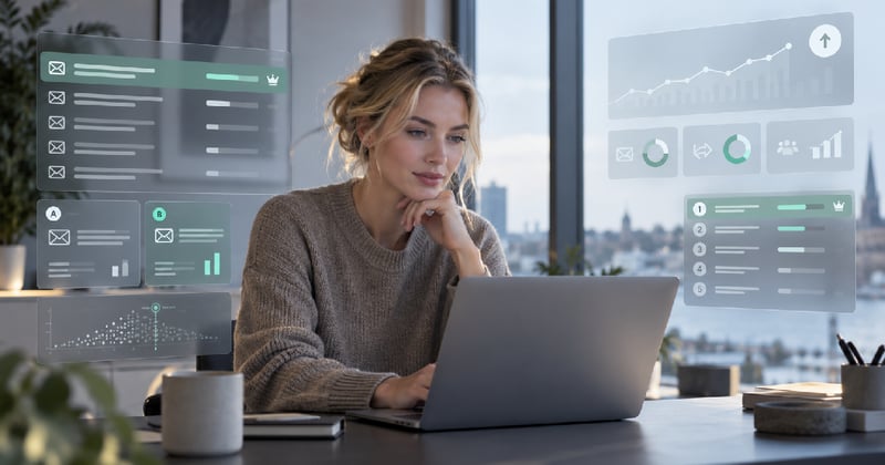 Laptop with an email inbox open, representing cold outreach subject line testing