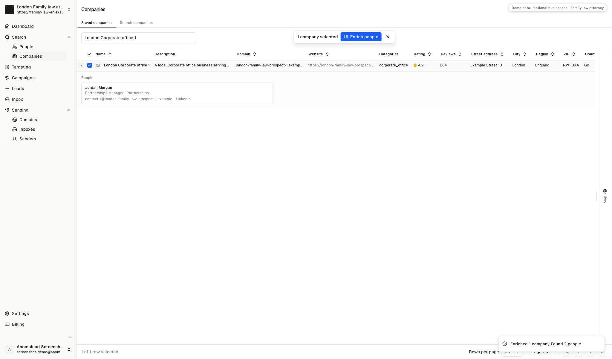 Two fictional contacts, Jordan Morgan and Taylor Reed, appear with Partnerships Manager job titles.